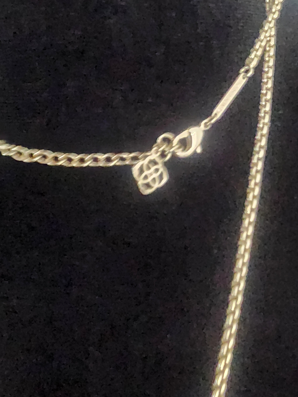 Gold Fringe Pendant Necklace with Mother-of-Pearl Inlay . One Missing Link - Picture 5 of 15